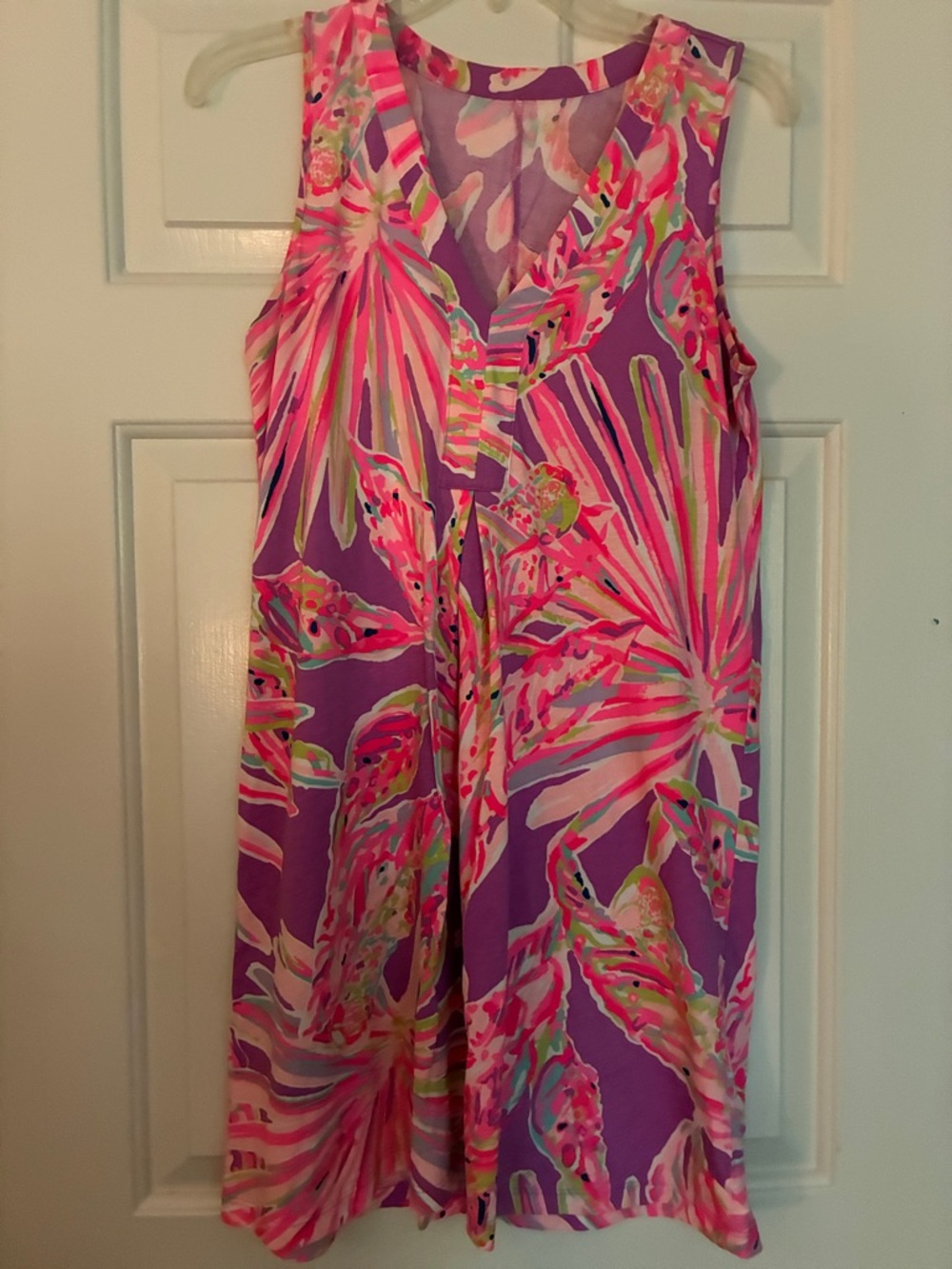 Lilly Pulitzer Amina V-neck swing dress, floral pink and purple,  size S